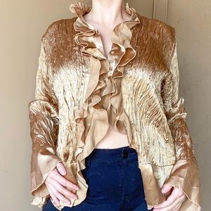 SOLD • SUNNY TAYLOR • shiny gold ruffle blouse
